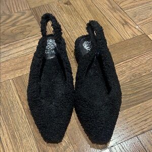 Vince Camuto Black Sherpa Sling Back Flats